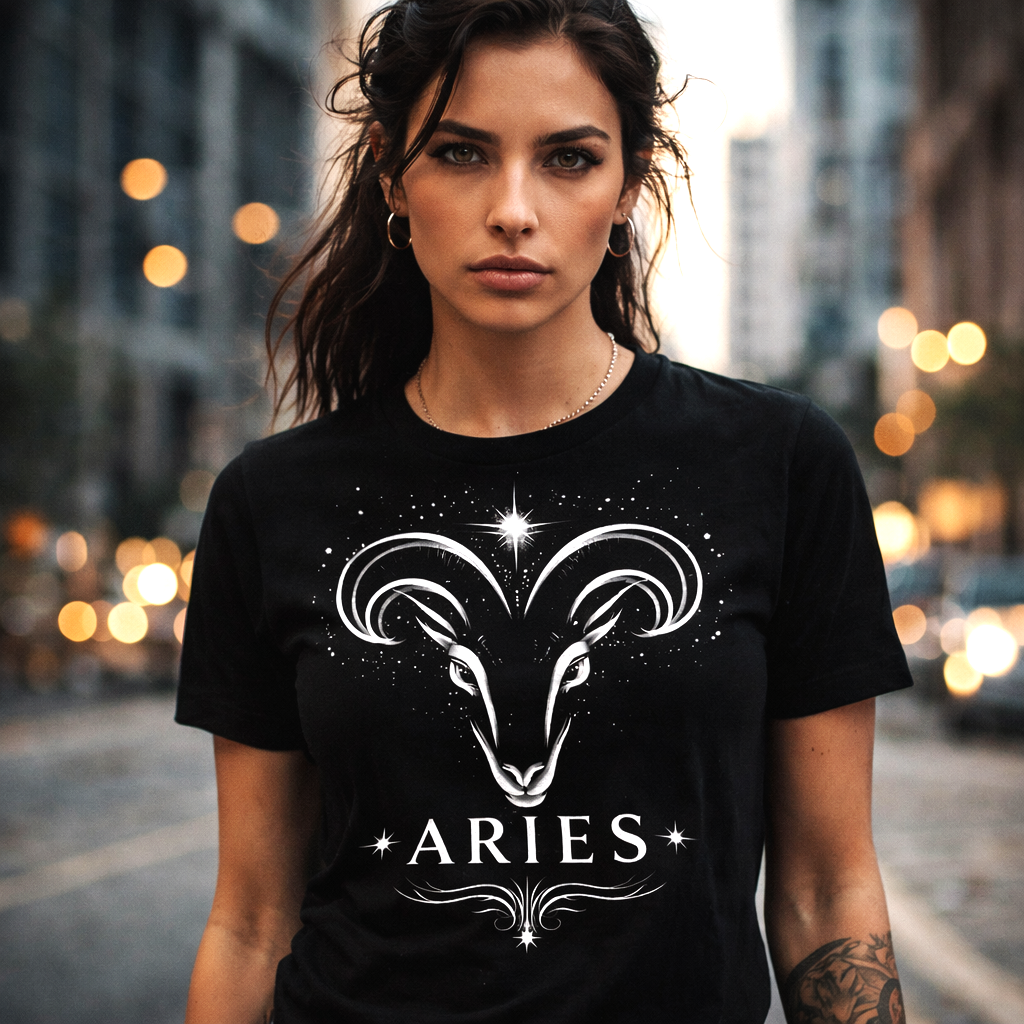 camiseta aries negra diseño minimalista modelo urbano