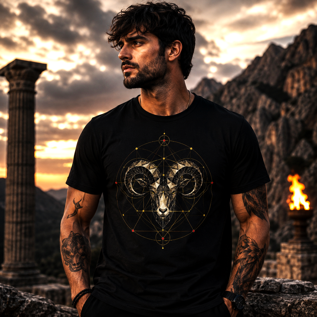 Camiseta premium Aries con diseño geométrico contemporáneo