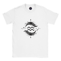 Camiseta blanca unisex Acuario con diseño geométrico astral minimalista