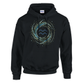 Sudadera negra Acuario con símbolo zodiacal circular y energía oceánica