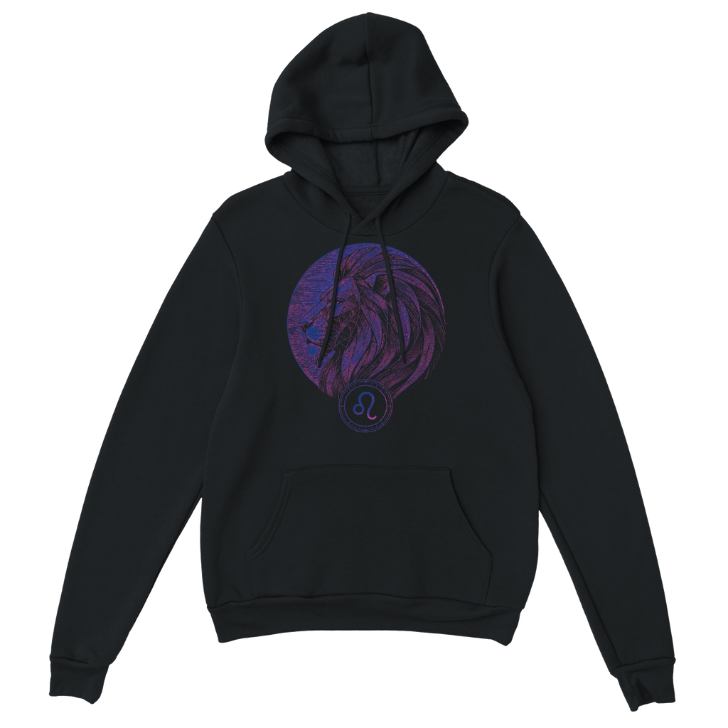 Vista del  hoodie negro Leo Perfil Realeza colección zodiacal Leo