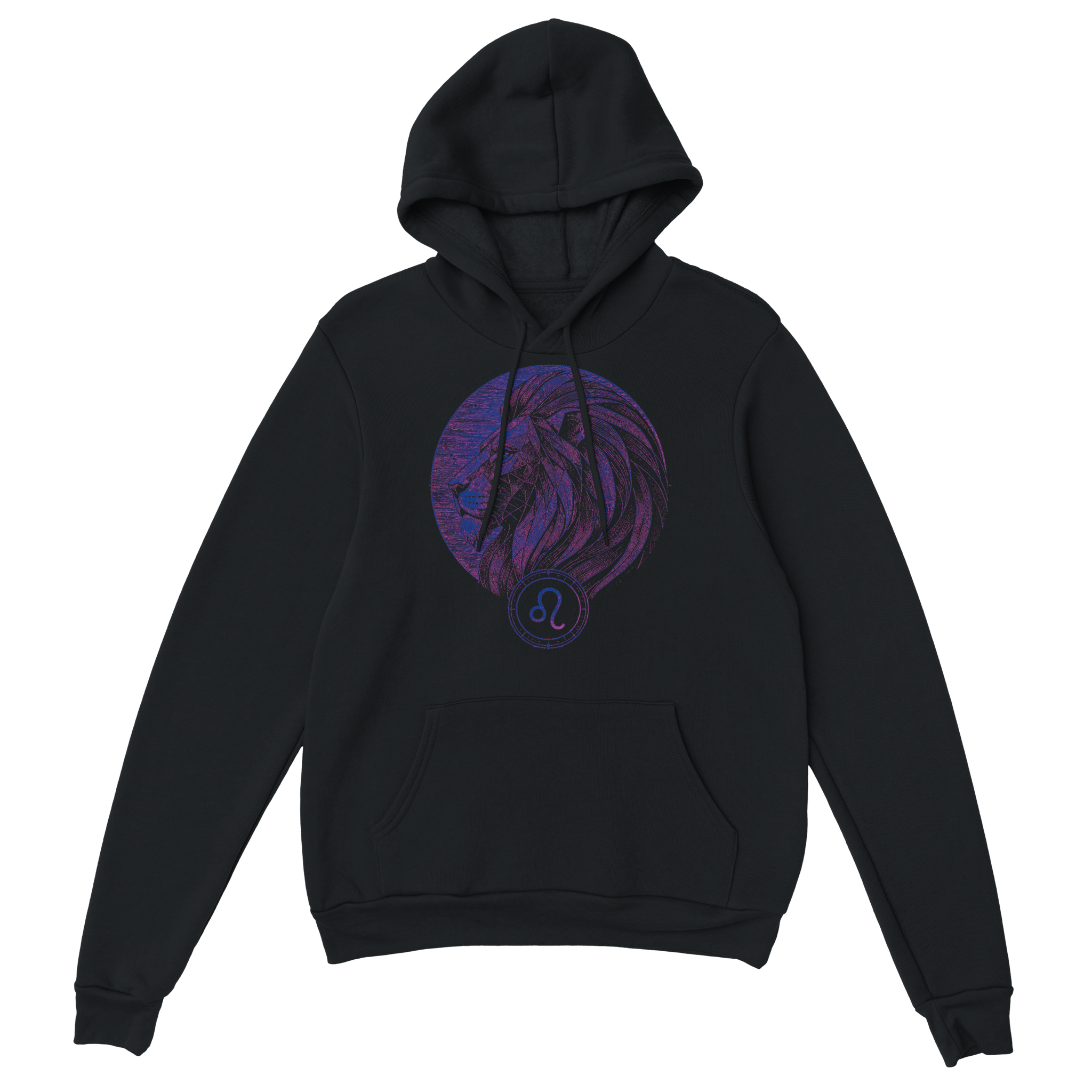 Vista del  hoodie negro Leo Perfil Realeza colección zodiacal Leo