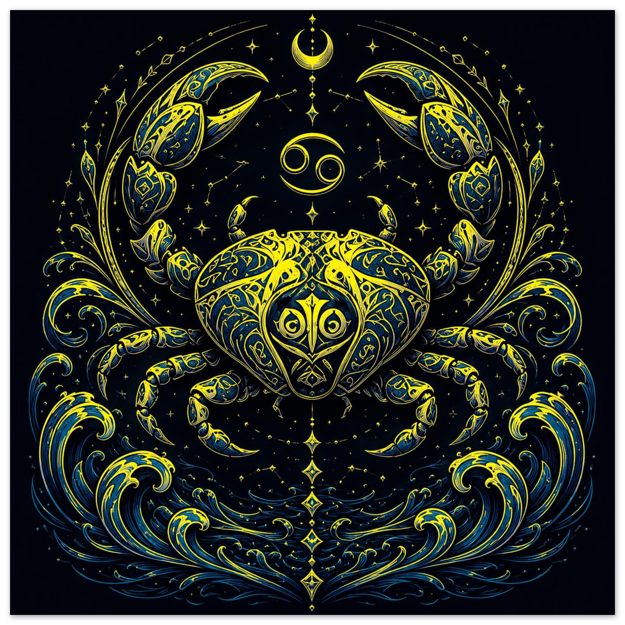 Poster Fine Art Cáncer Dorado en marco oscuro con reflejos sutiles de cristal