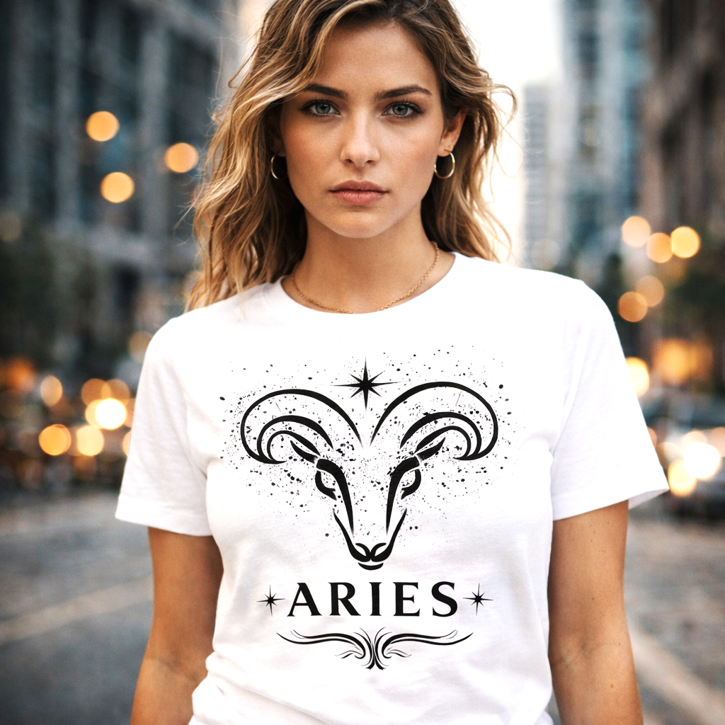 camiseta aries blanca diseño minimalista modelo femenino