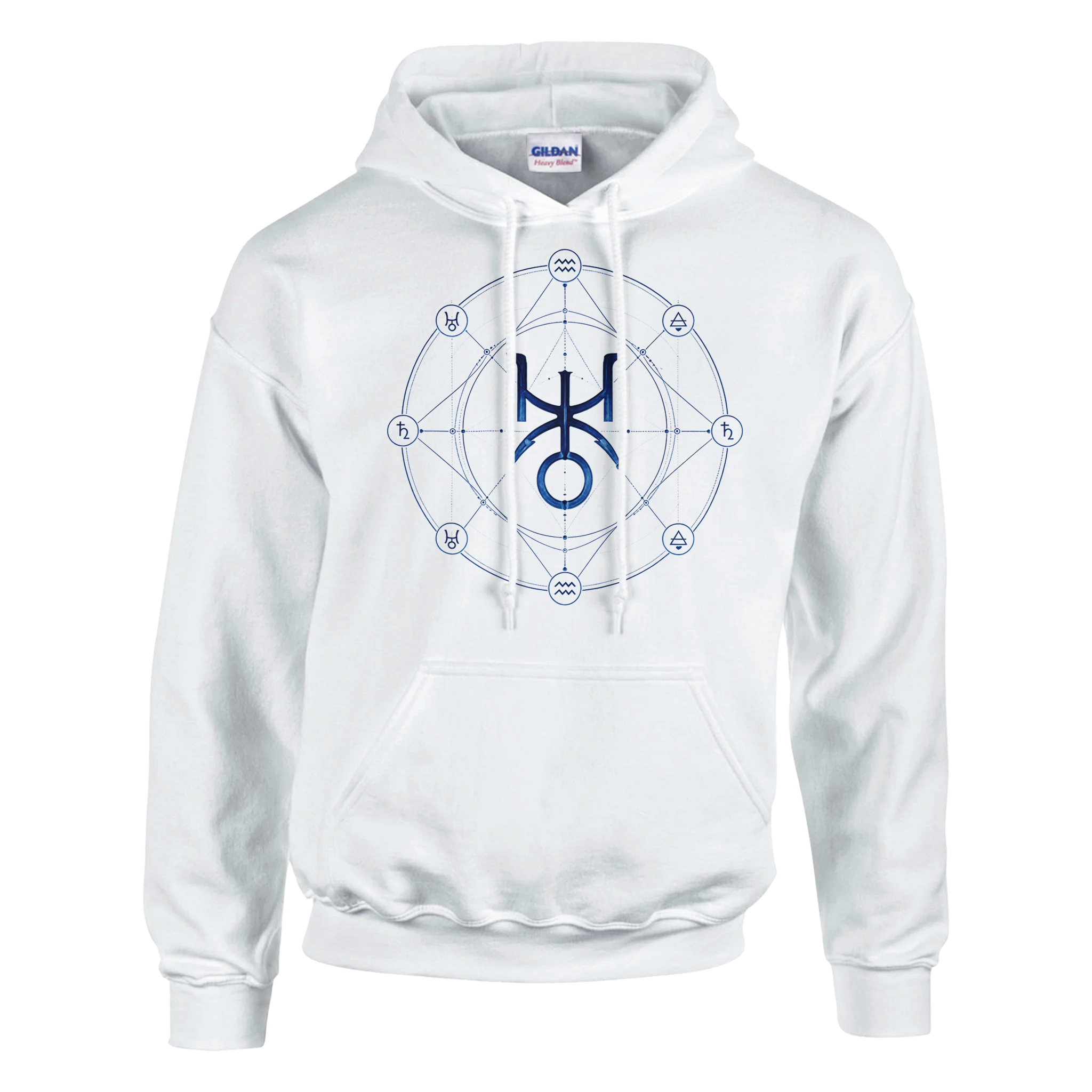 Sudadera blanca Acuario con símbolo de Urano y diseño astral elegante