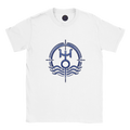 Camiseta unisex blanca Acuario con arte zodiacal minimalista azul