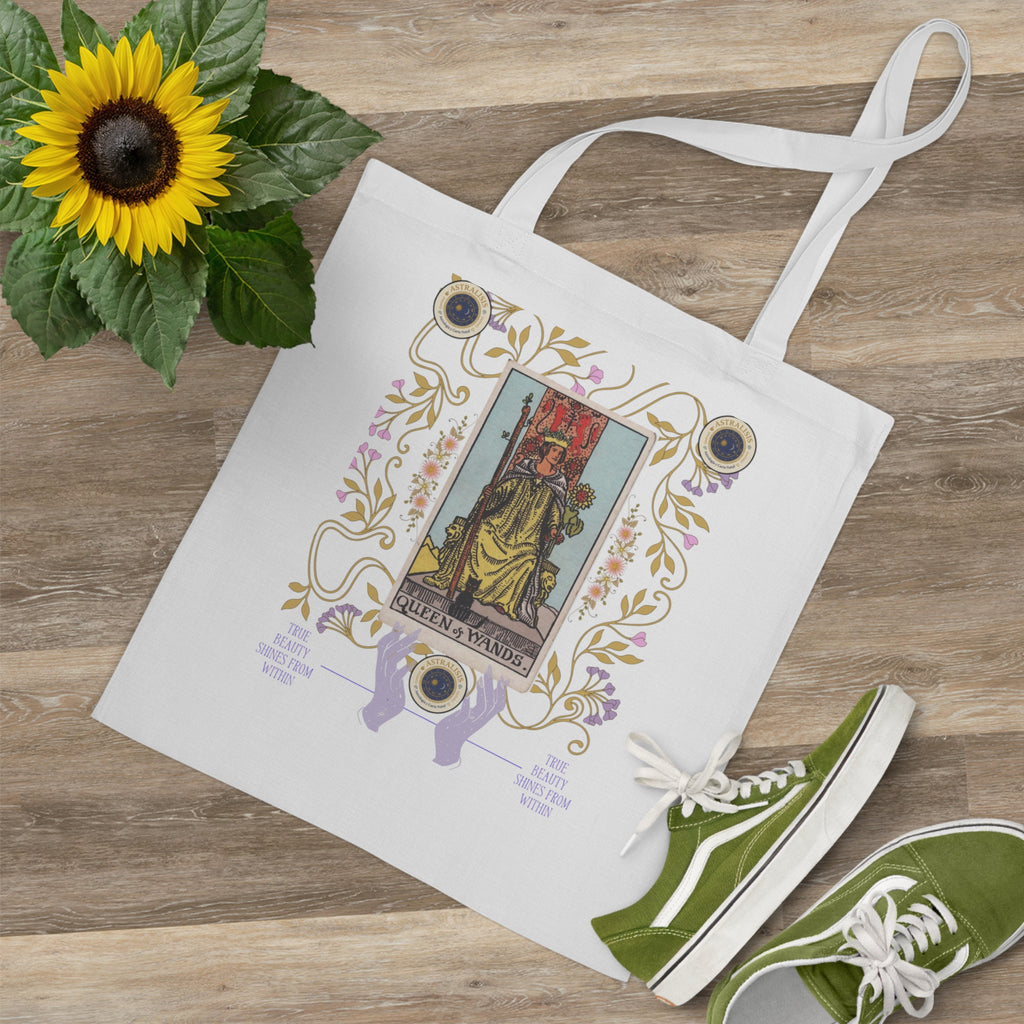 Tarot Queen of Wands Tote Bag — Mystical Witchy Tarot Canvas Tote