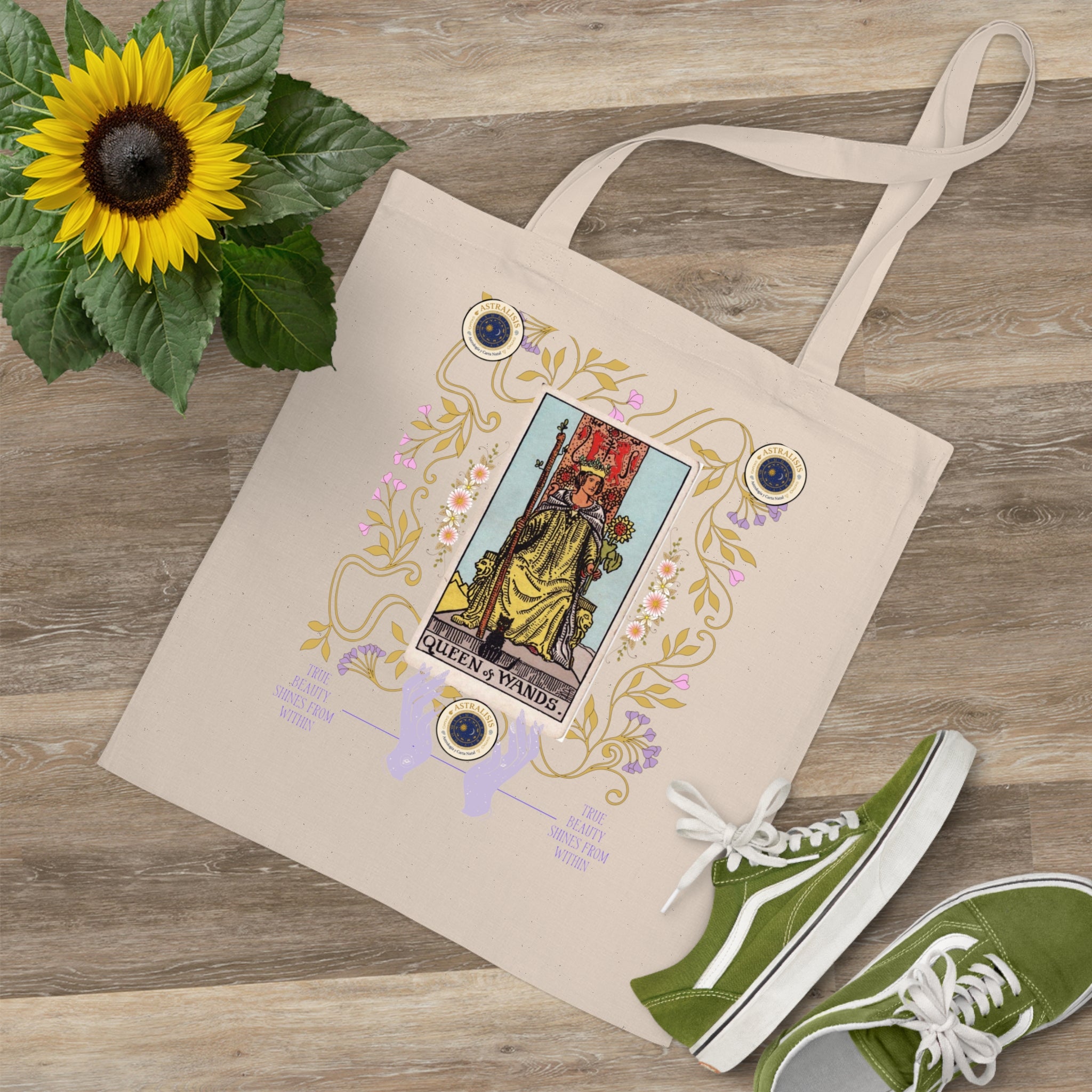 Tarot Queen of Wands Tote Bag — Mystical Witchy Tarot Canvas Tote