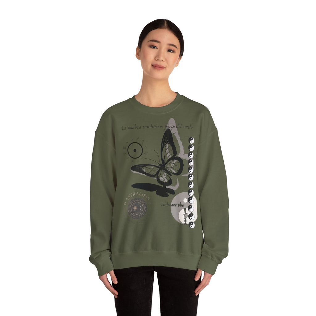 Sudadera de cuello redondo Butterfly Moon — 'La sombra también es parte del mundo'