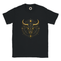 Camiseta negra unisex con diseño Toro Dorado y estética zodiacal contemporánea.
