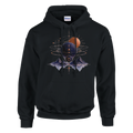 Hoodie negro Conjunción Tauro con diseño cósmico de planetas y simbolismo zodiacal.