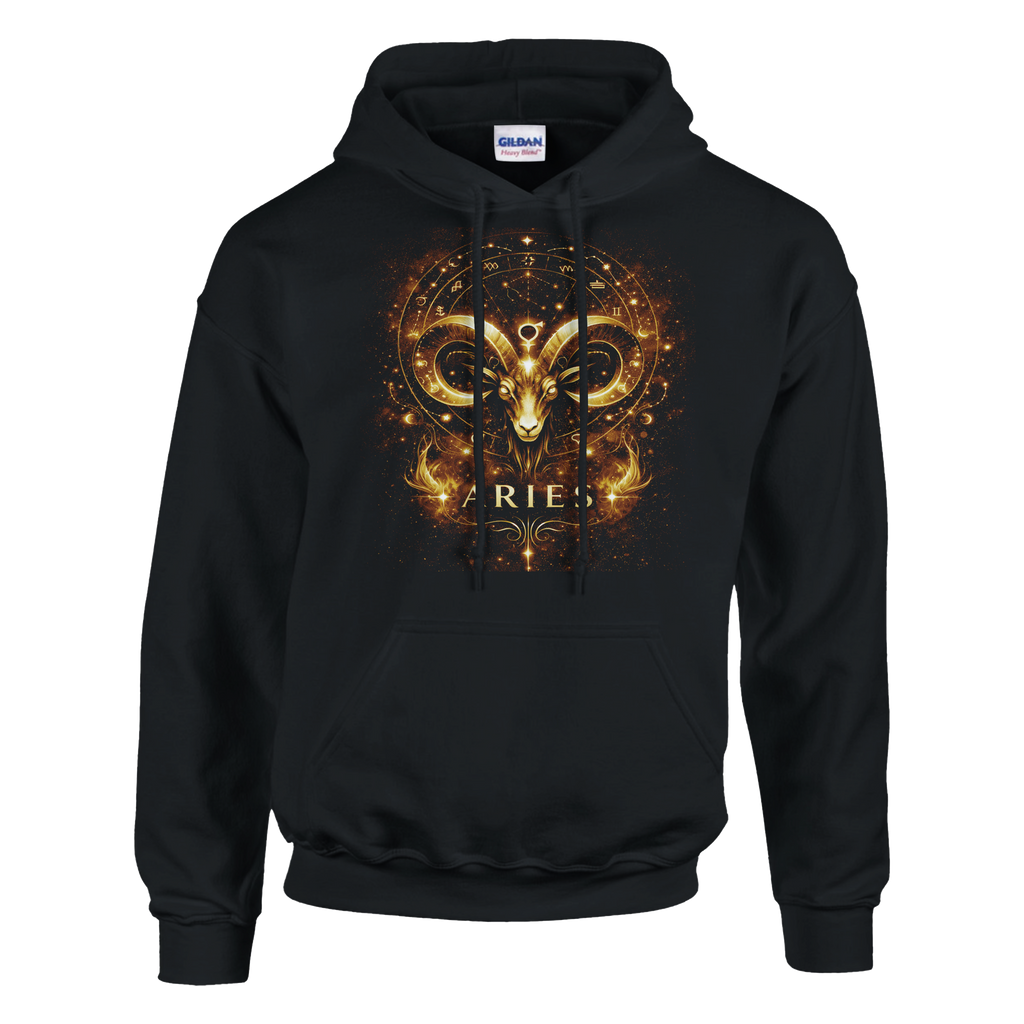 sudadera negra aries con simbolo zodiacal frontal alta calidad