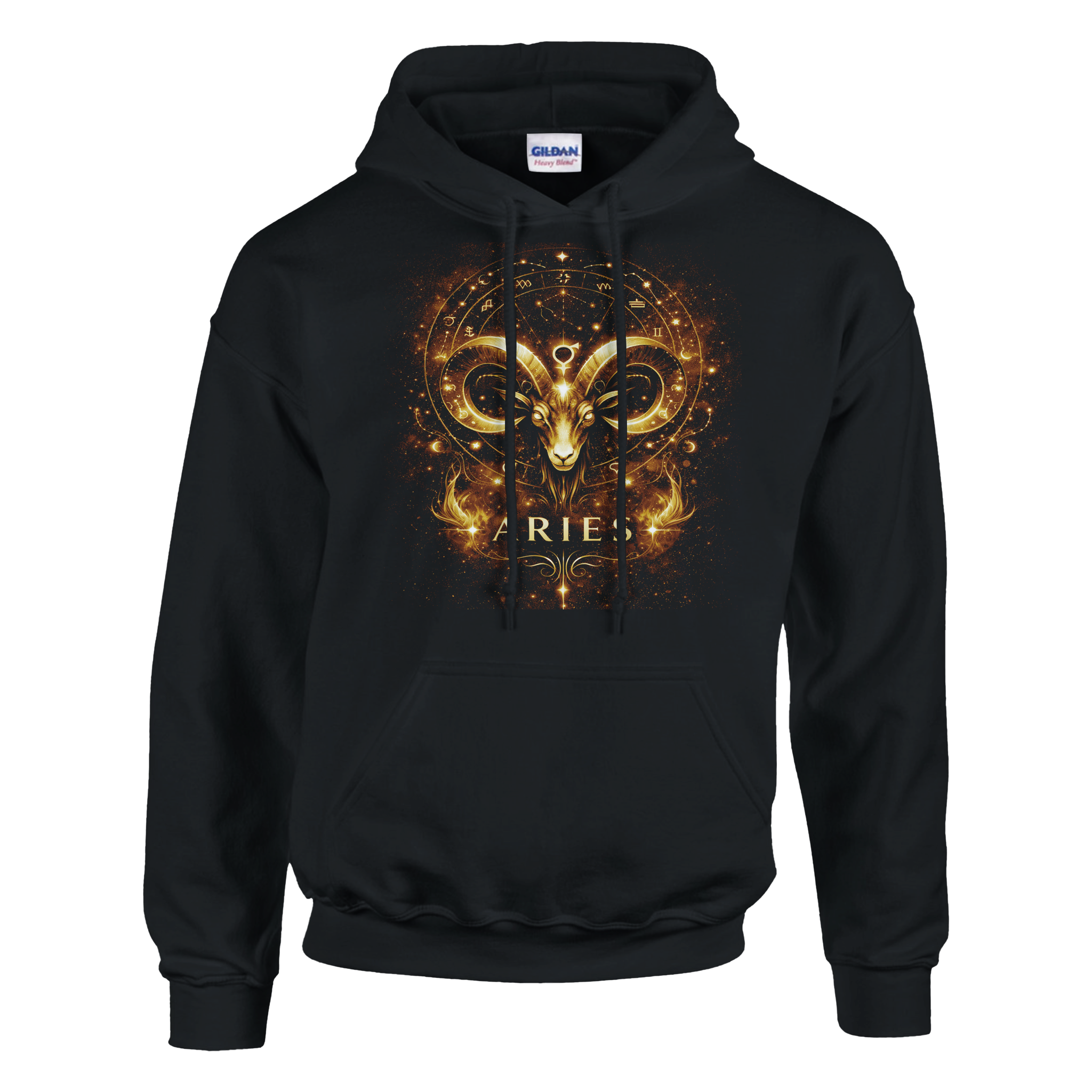 sudadera negra aries con simbolo zodiacal frontal alta calidad
