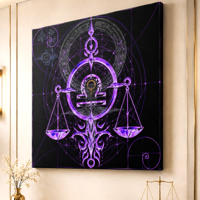 Detalle artístico del Canvas Fine Art Libra Áurea con iluminación cálida.