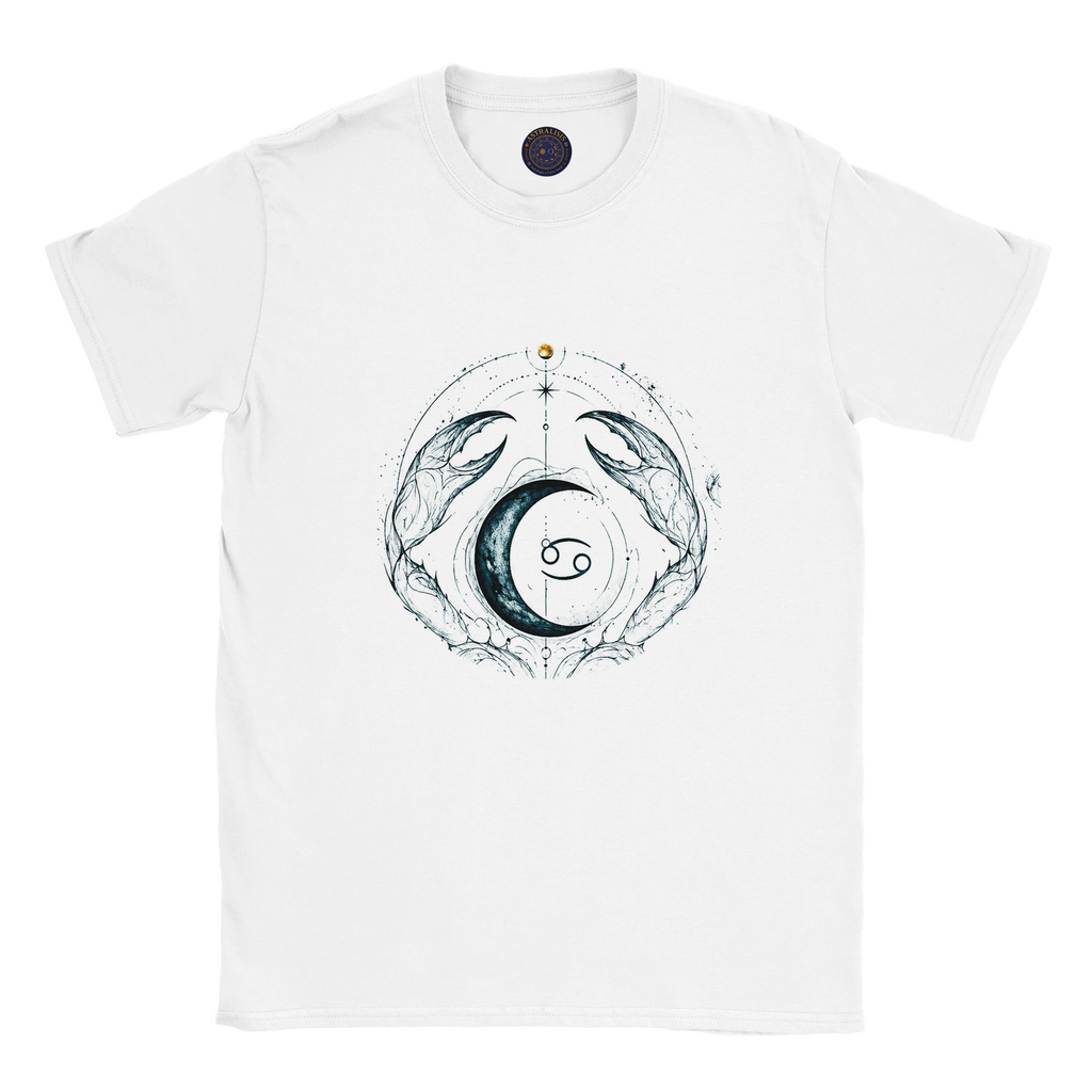 camiseta blanca cancer diseño lunar modelo luz natural