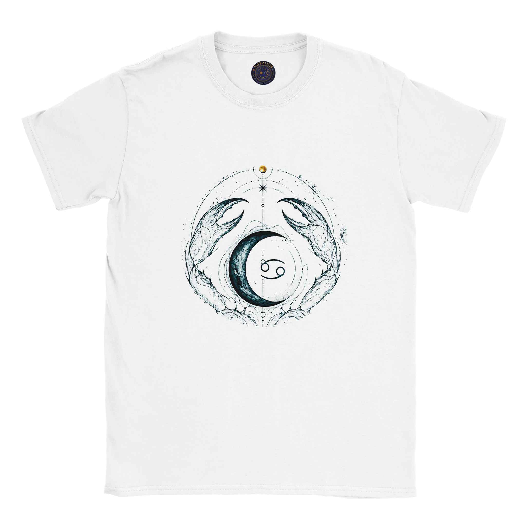 camiseta blanca cancer diseño lunar modelo luz natural