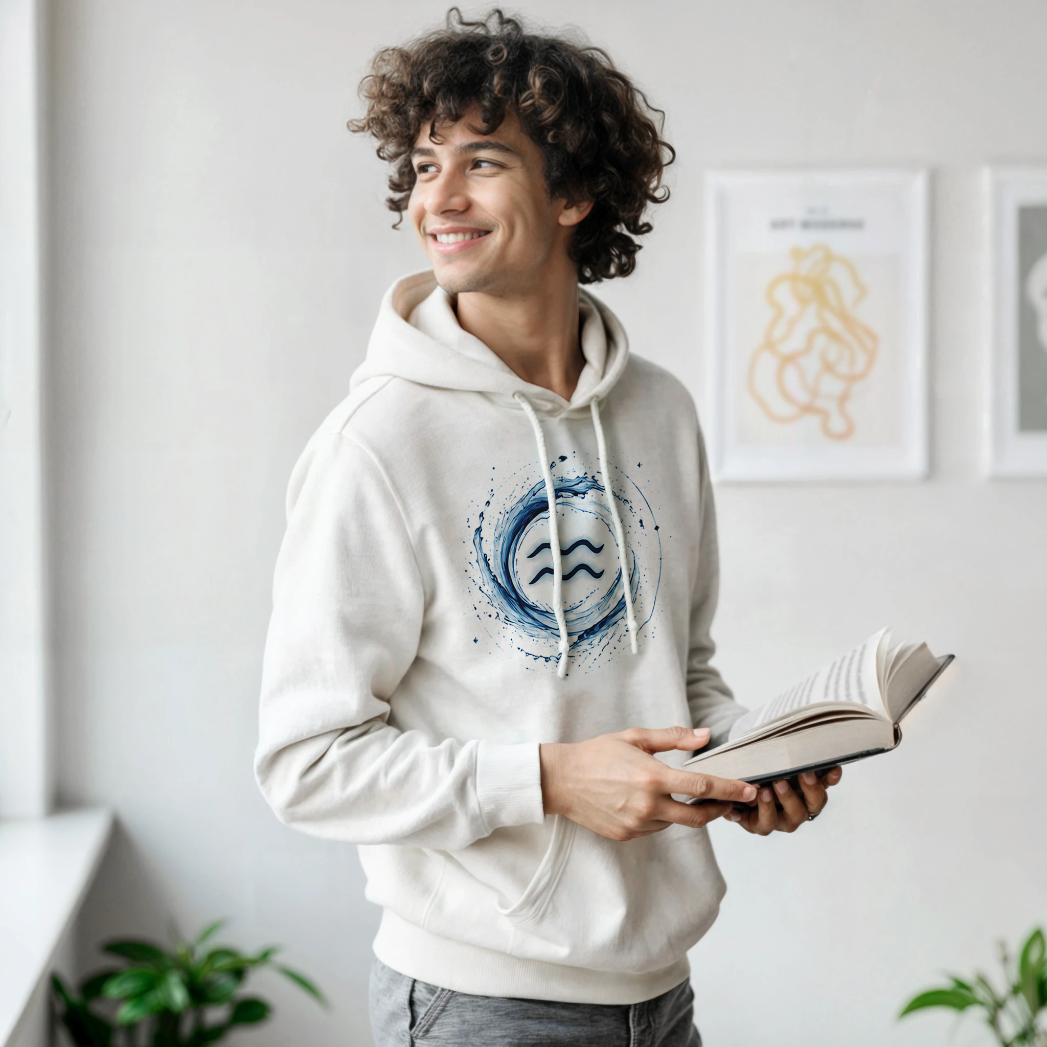 Hoodie contemporáneo inspirado en Acuario y energía libre del océano