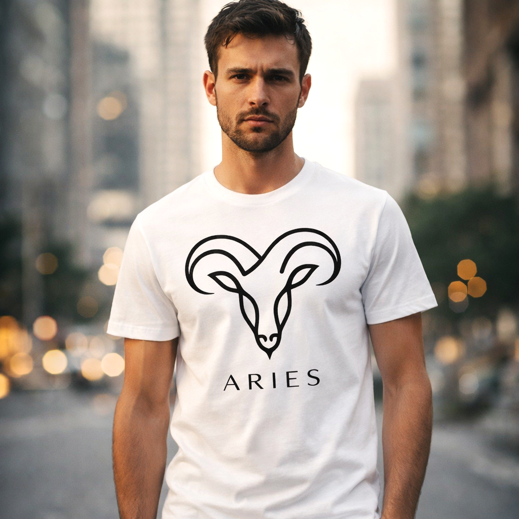 camiseta aries tribal blanca diseño minimalista modelo masculino