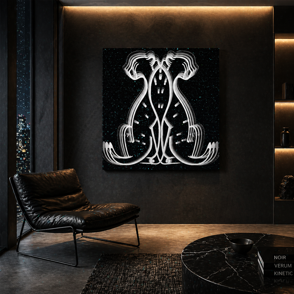Canvas Géminis en blanco y negro con figuras enfrentadas simbolizando dualidad y conexión interior