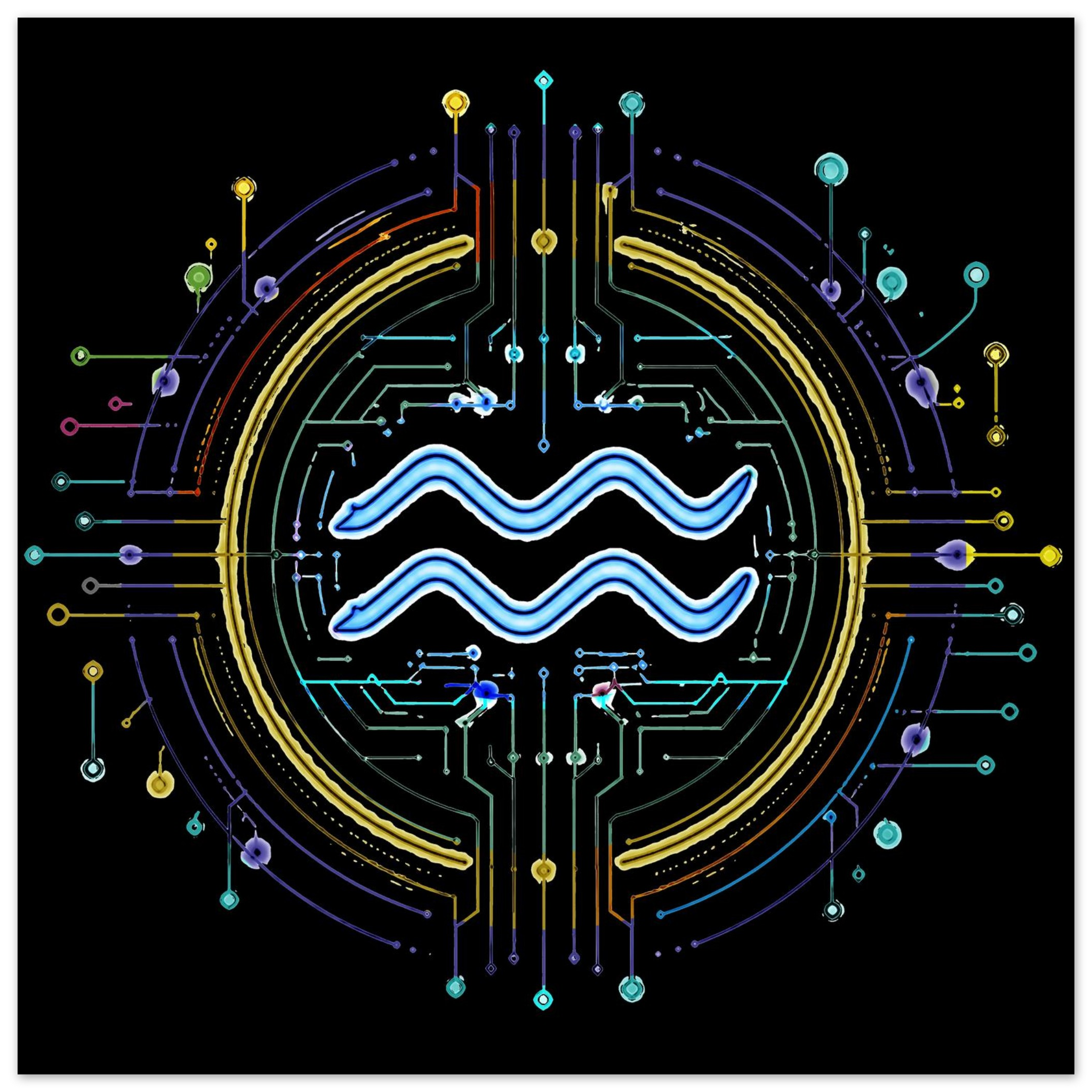 Arte mural contemporáneo de Acuario con estética digital y astral