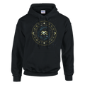 Sudadera negra Acuario con símbolo universal y arte astral dorado