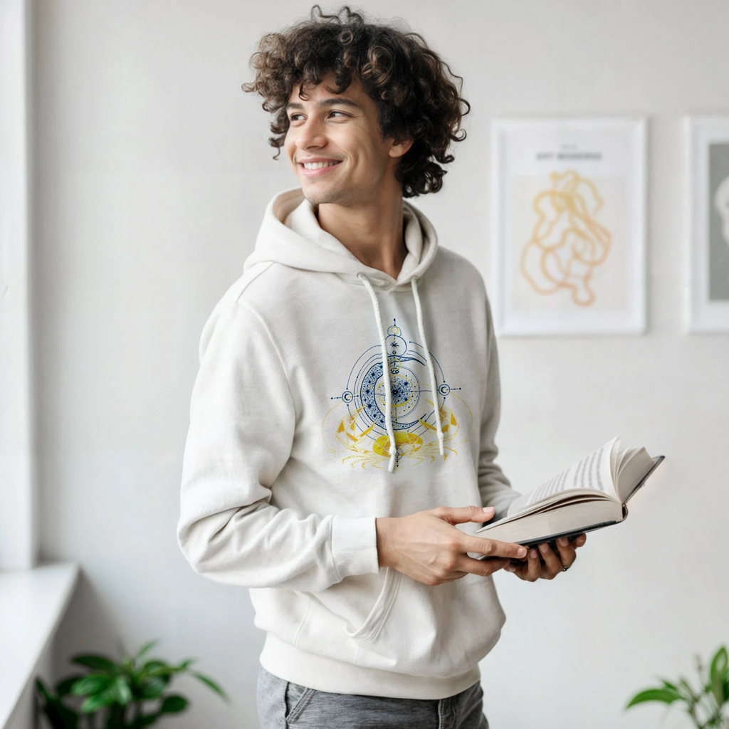 sudadera blanca cancer dorado detalle del diseño lunar