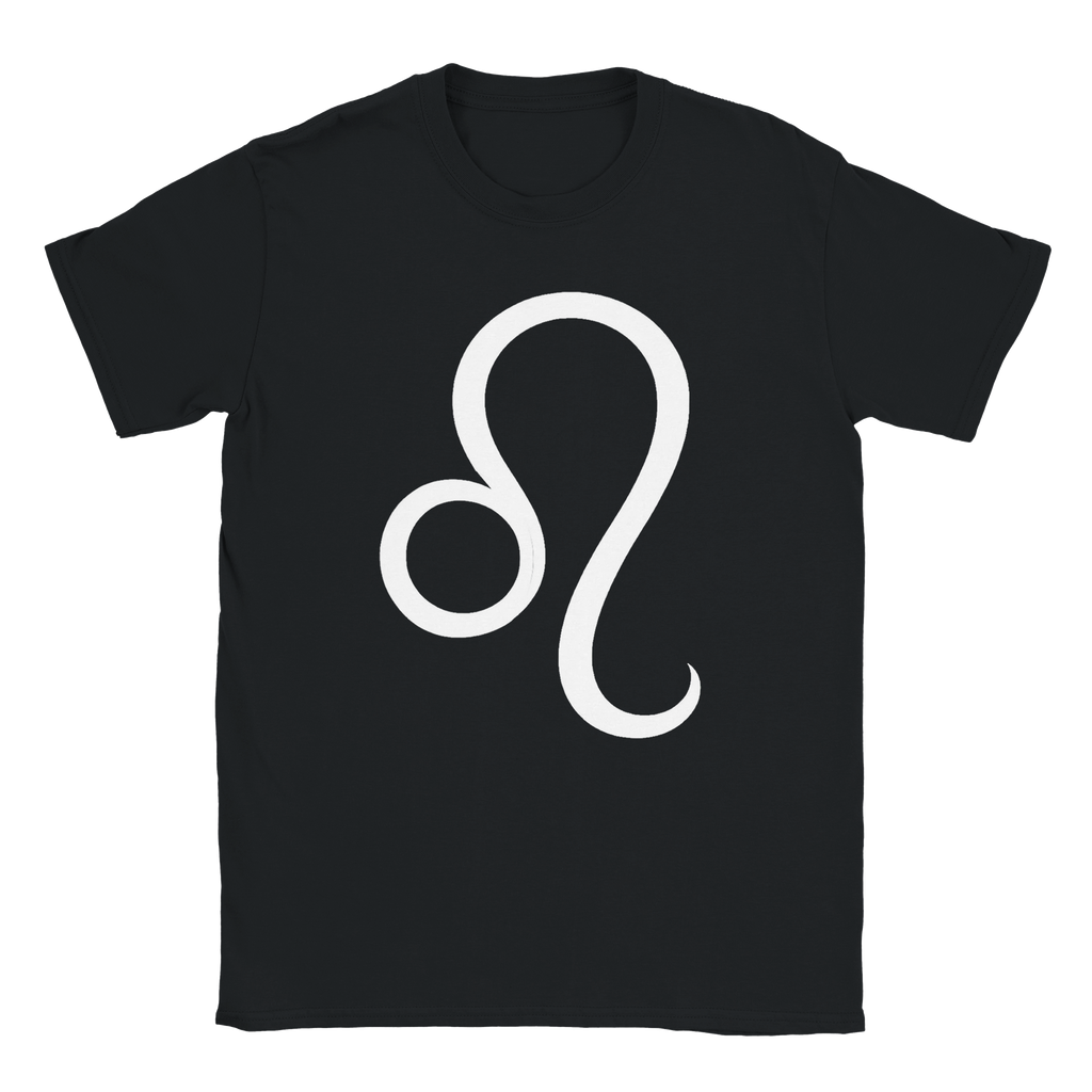 Diseño símbolo Leo blanco sobre camiseta negra estilo minimalista moderno