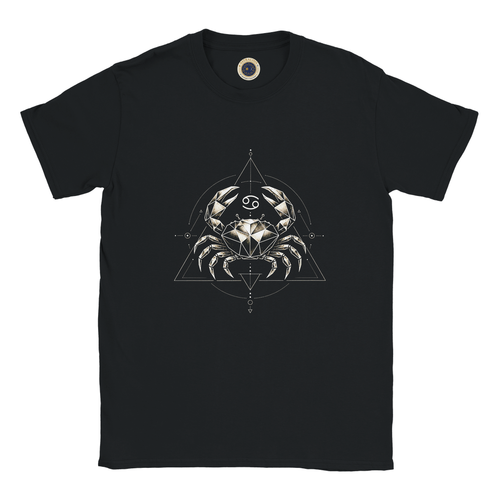camiseta negra cancer geometria sagrada detalle del diseño
