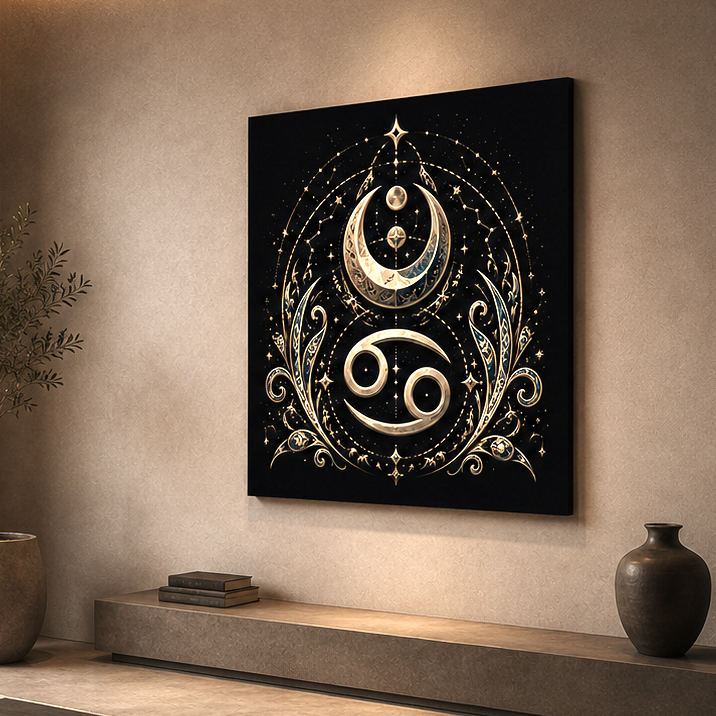 Diseño Fine Art de astrología inspirado en los ciclos lunares del signo Cáncer