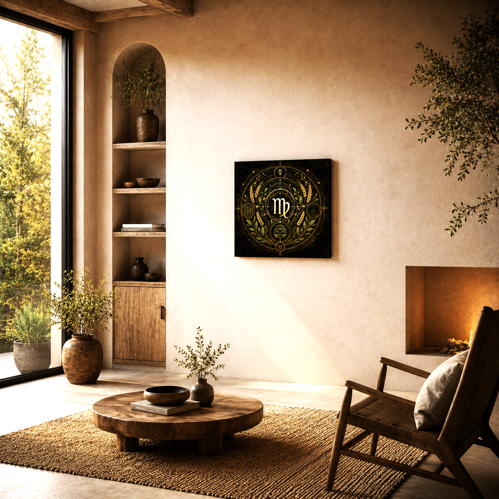 Vista diagonal del Canvas Fine Art Virgo Plenitud mostrando la profundidad y textura del lienzo Fine Art