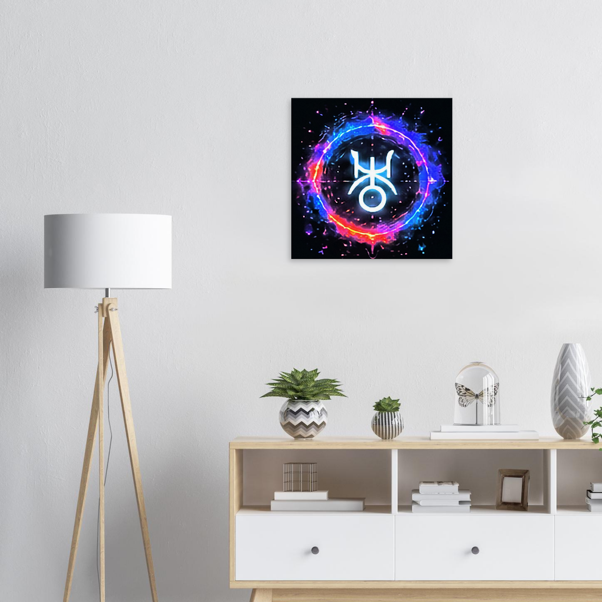 Obra decorativa contemporánea de Acuario con energía cósmica y simbolismo astral