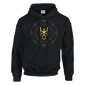 Sudadera negra con símbolo de Urano y diseño minimalista dorado