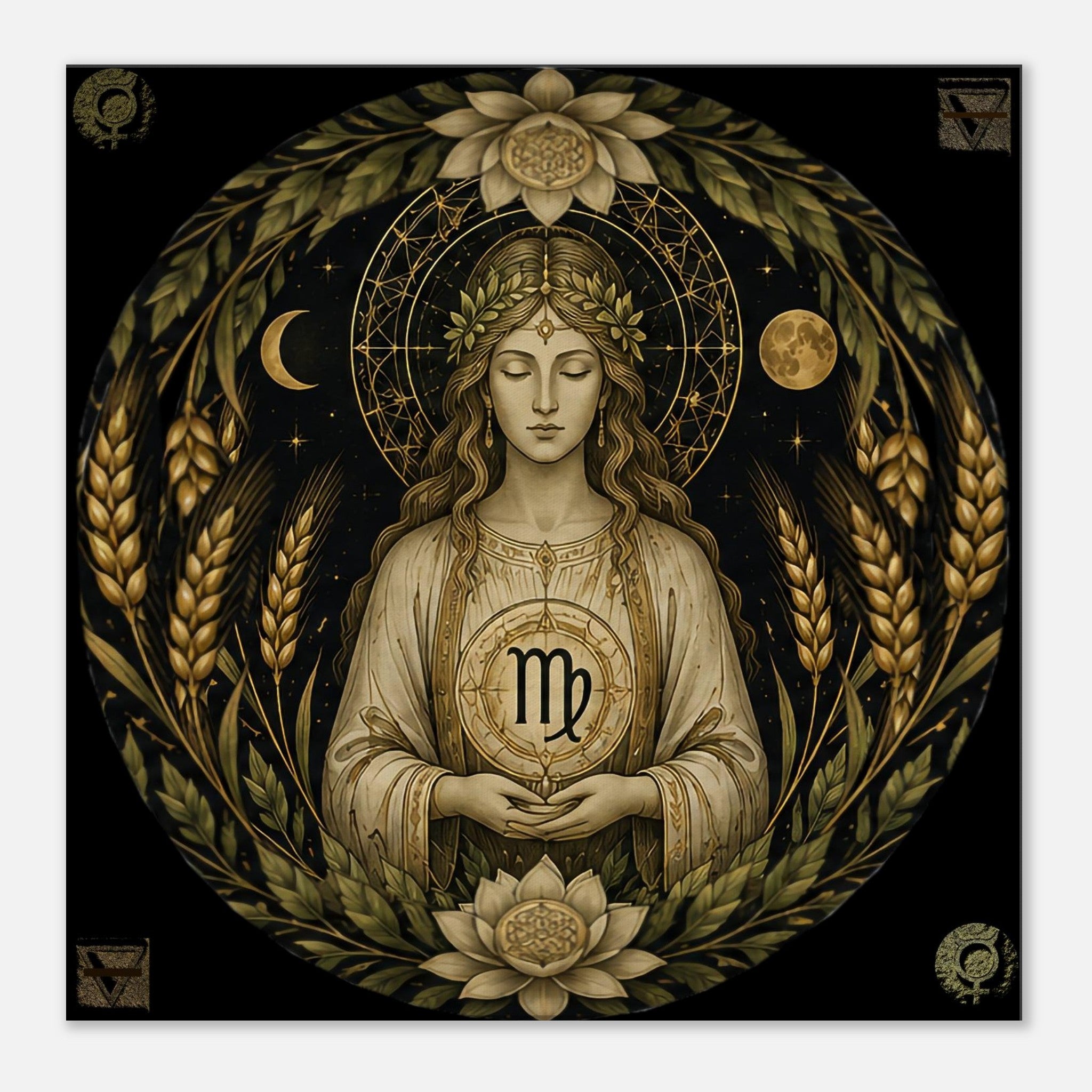 Obra artística Sacerdotisa y Símbolos Virgo perteneciente a la colección Arte Zodiacal Astrálisis