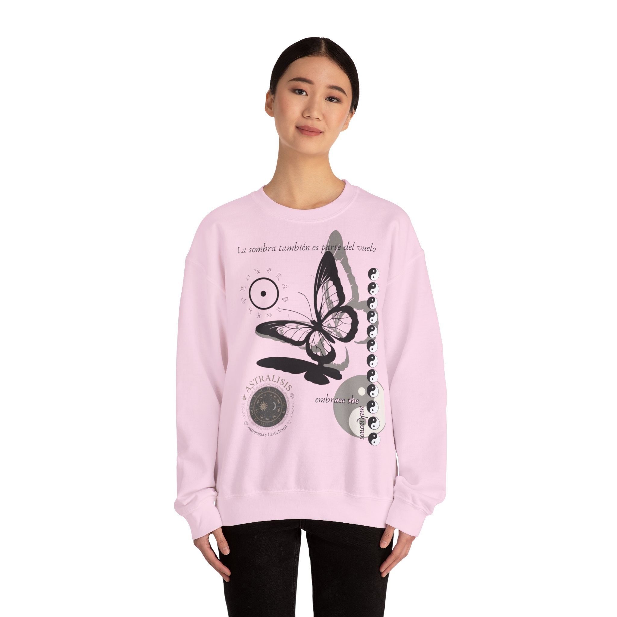 Sudadera de cuello redondo Butterfly Moon — 'La sombra también es parte del mundo'