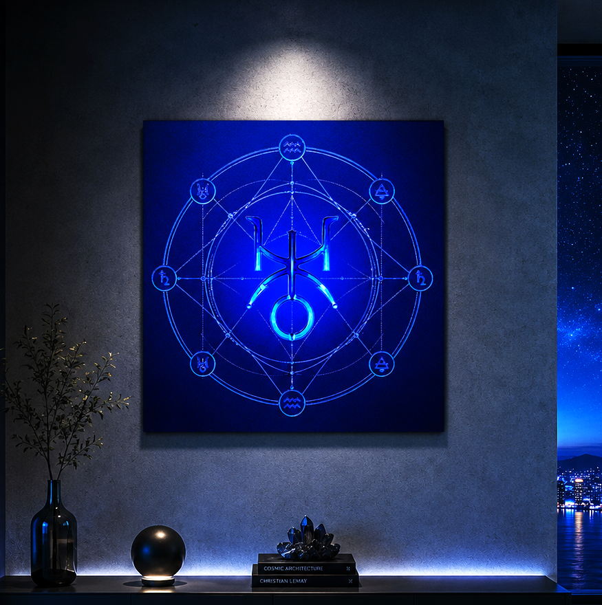 Arte astrológico de Urano y Acuario en espacio contemporáneo premium