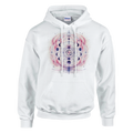 Hoodie blanco unisex con diseño zodiacal Cáncer y órbitas lunares artísticas