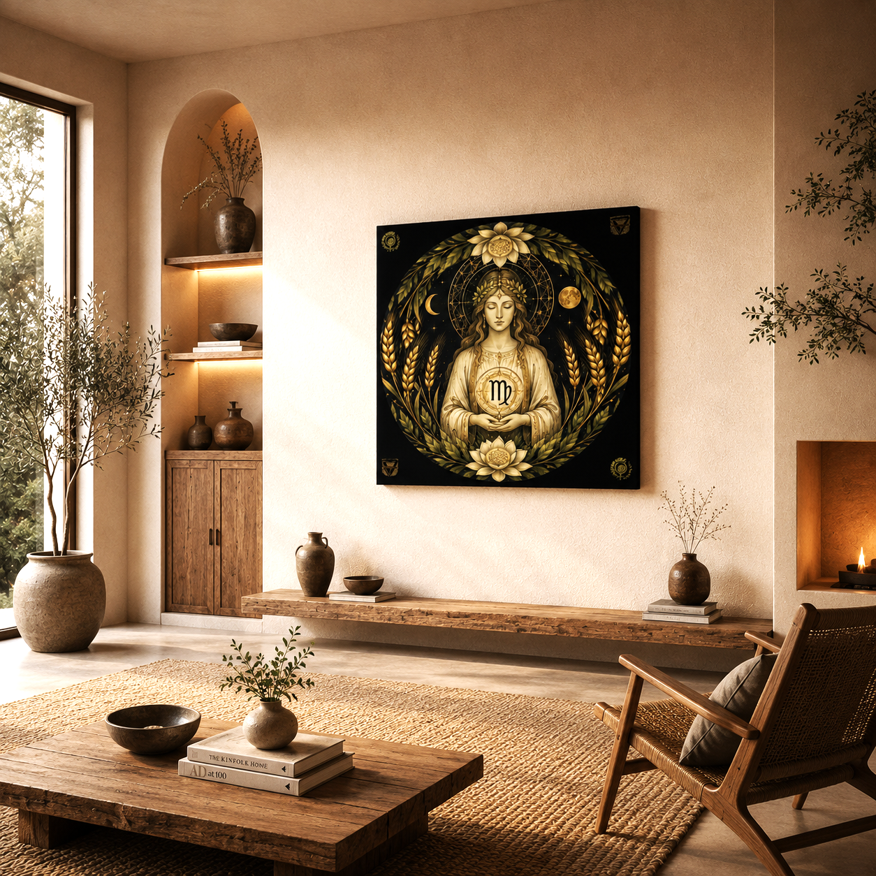 Canvas Fine Art Sacerdotisa y Símbolos Virgo decorando un salón contemporáneo con arte zodiacal
