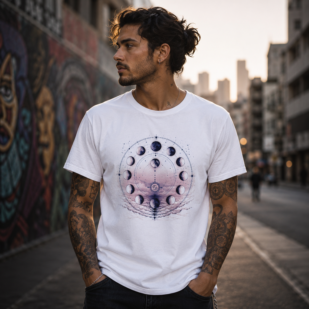 Camiseta blanca Fases Lunares Cancer