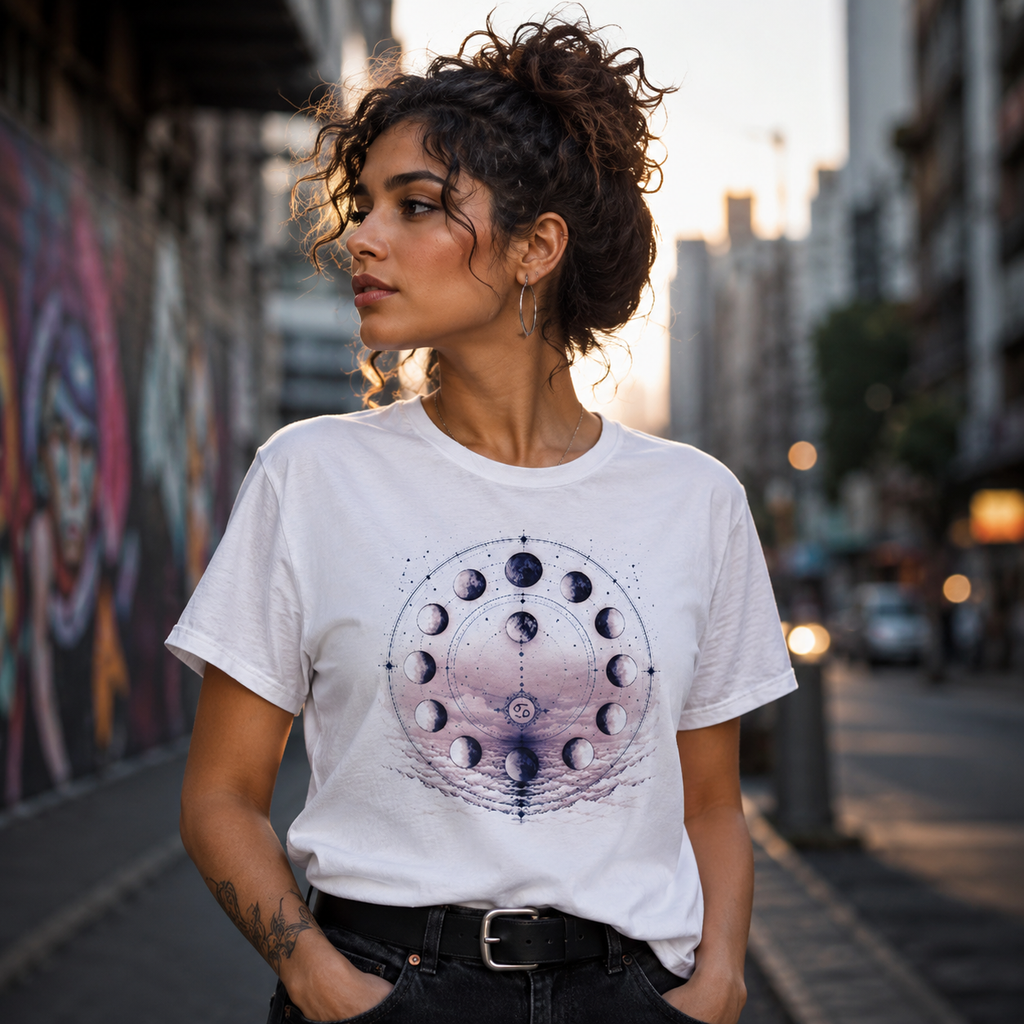 Camiseta blanca Fases Lunares Cancer