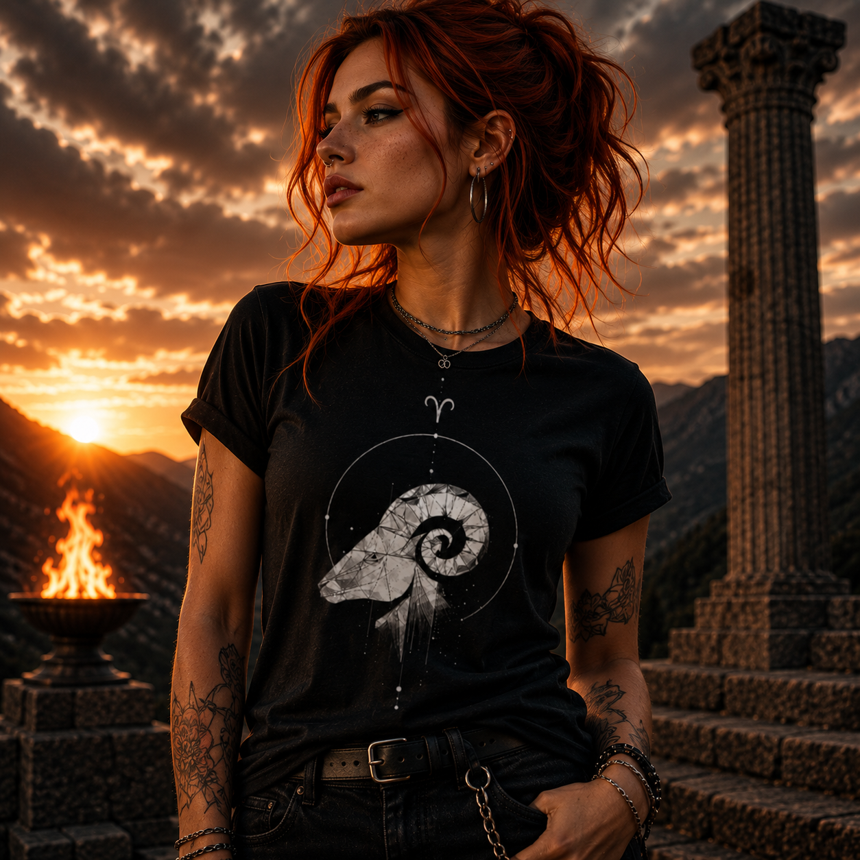 Camiseta premium Aries con diseño geométrico contemporáneo