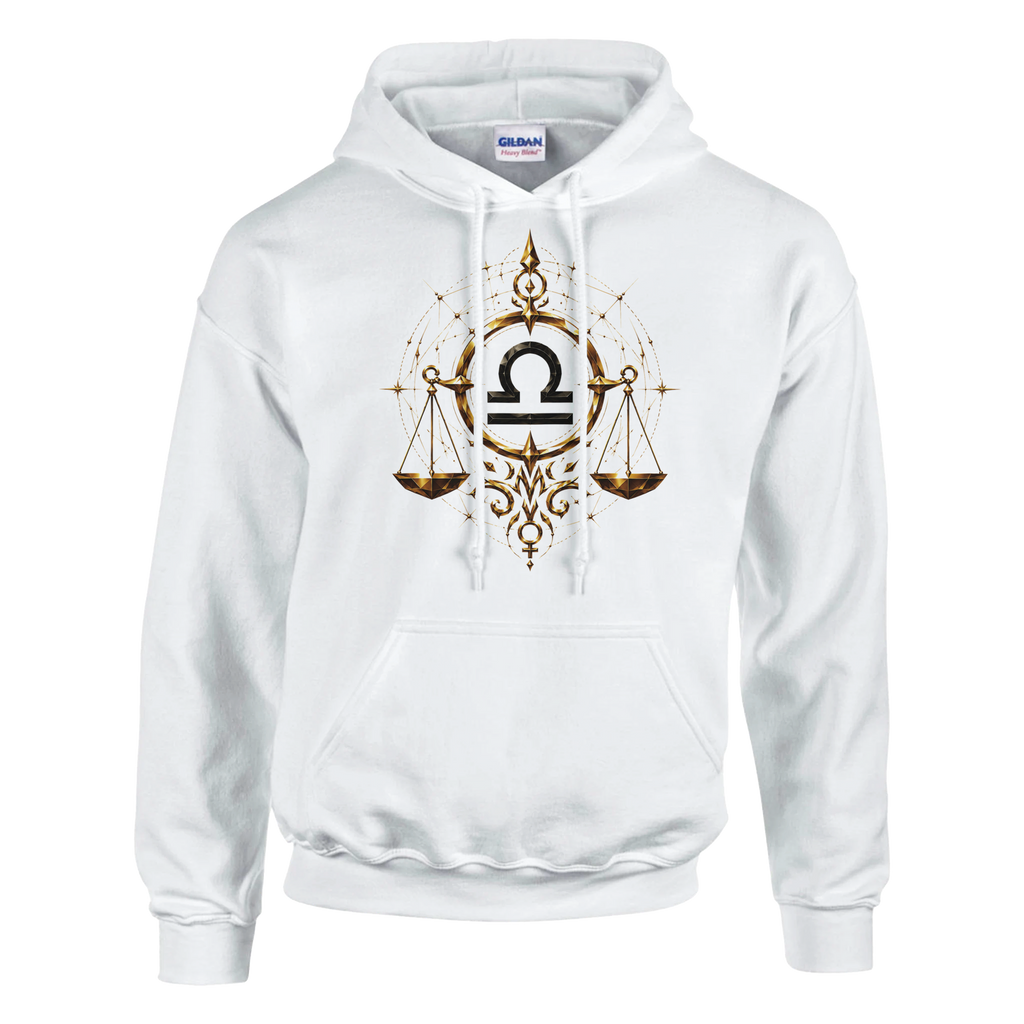 Hoodie Blanco Facetas Geométricas Libra vista frontal