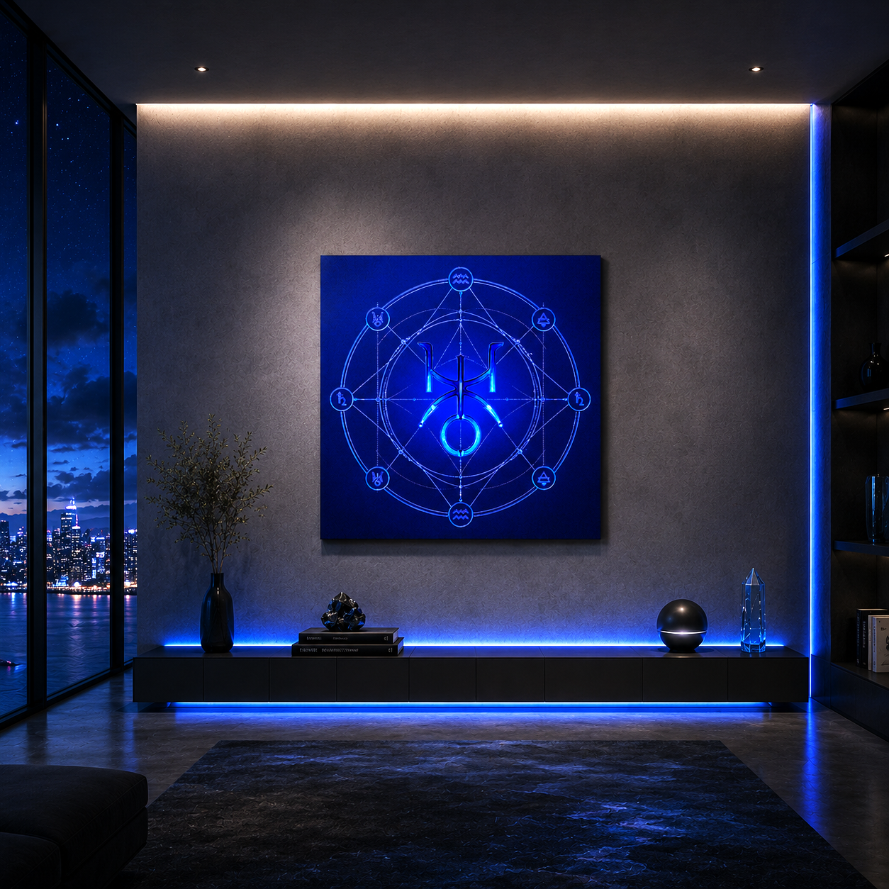Cuadro geométrico zodiacal azul eléctrico estilo minimalista moderno