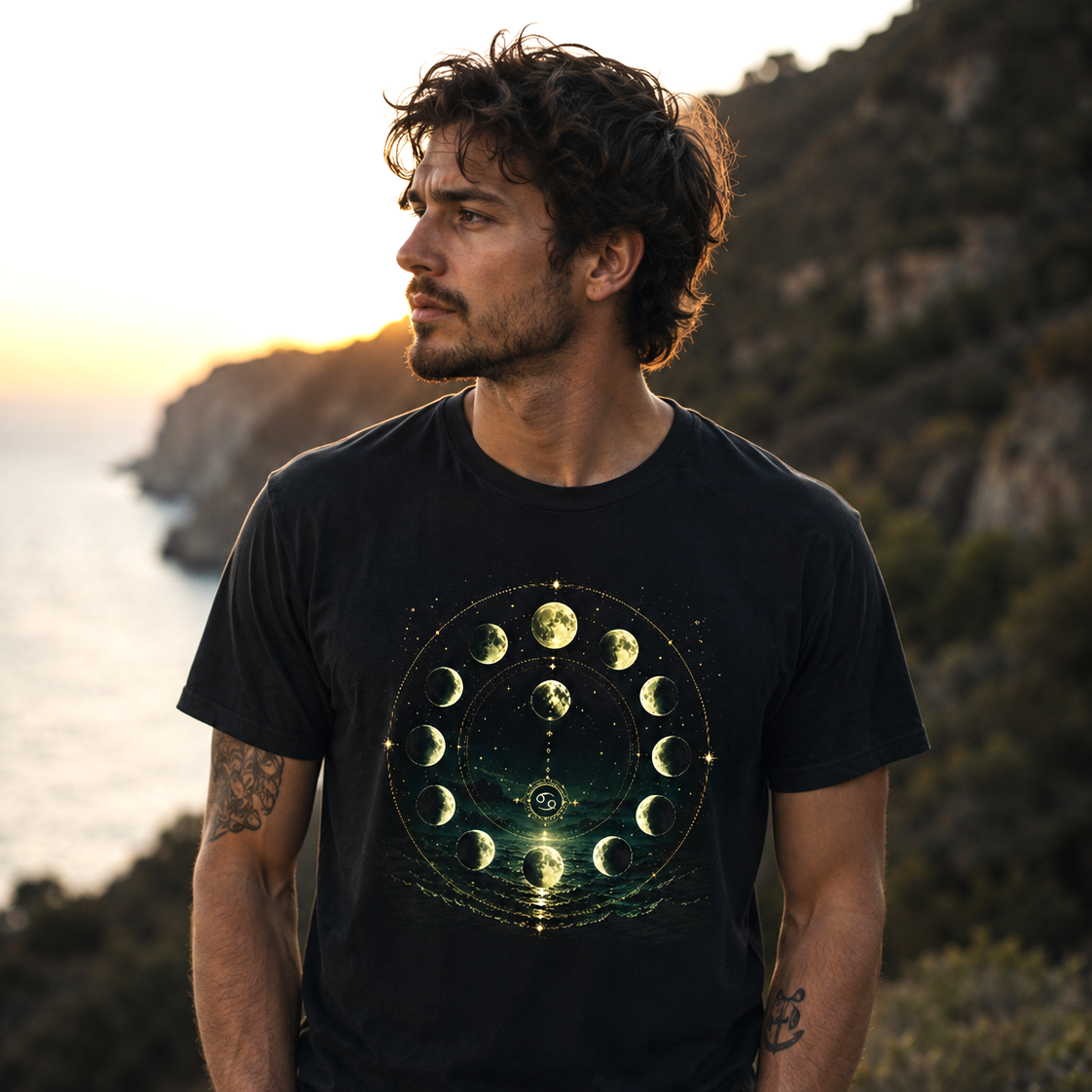 Camiseta negra Fases Lunares Cancer