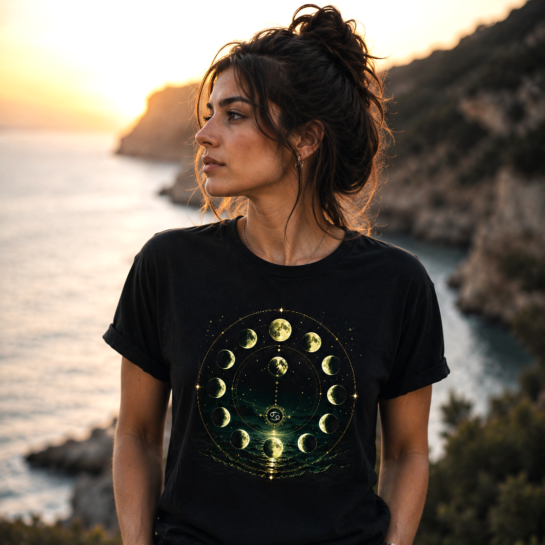 Camiseta negra Fases Lunares Cancer