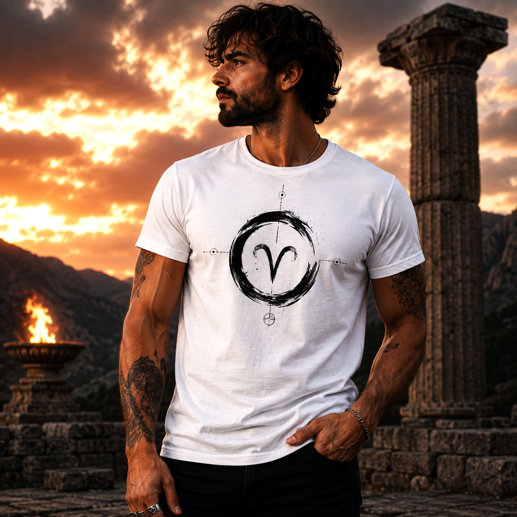 Camiseta premium Aries con diseño circular minimalista