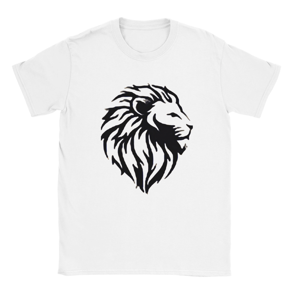 Diseño león tribal sobre camiseta blanca signo Leo