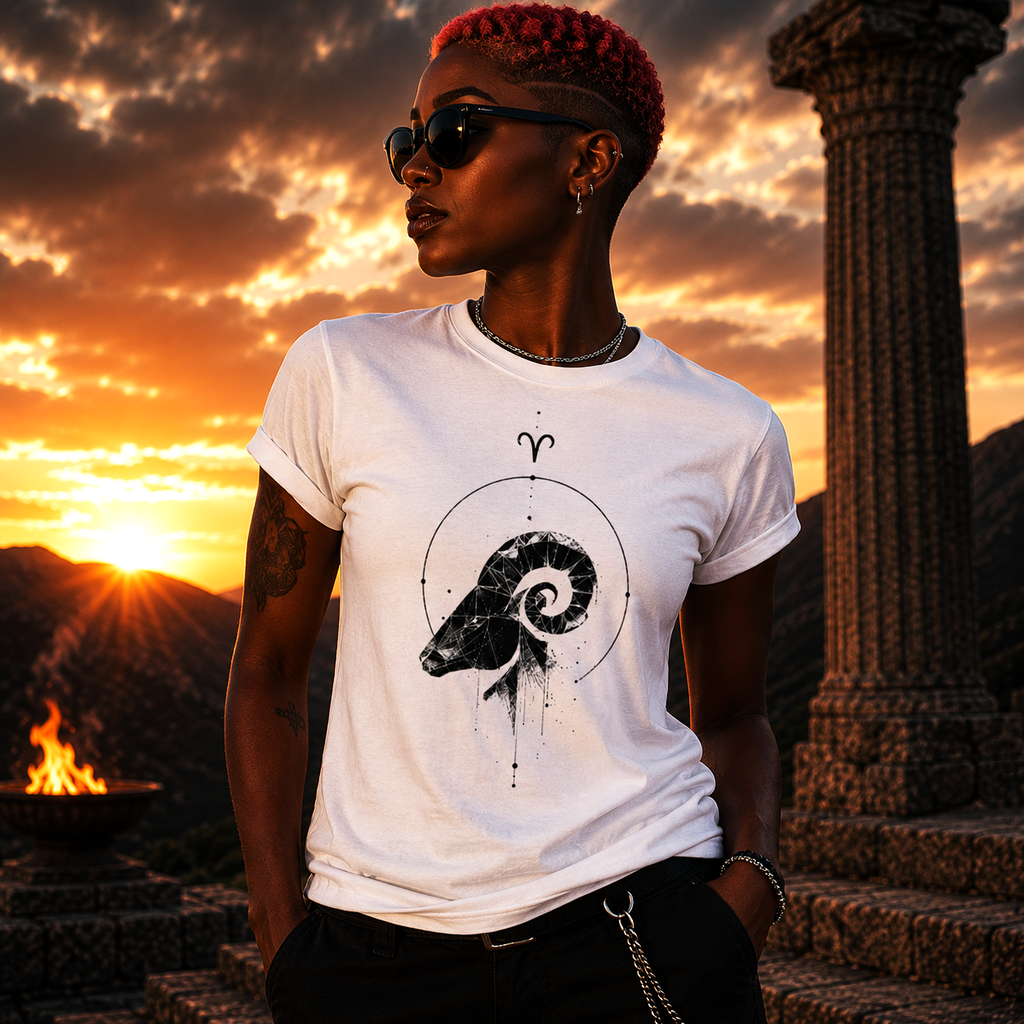 Camiseta premium Aries con diseño geométrico contemporáneo