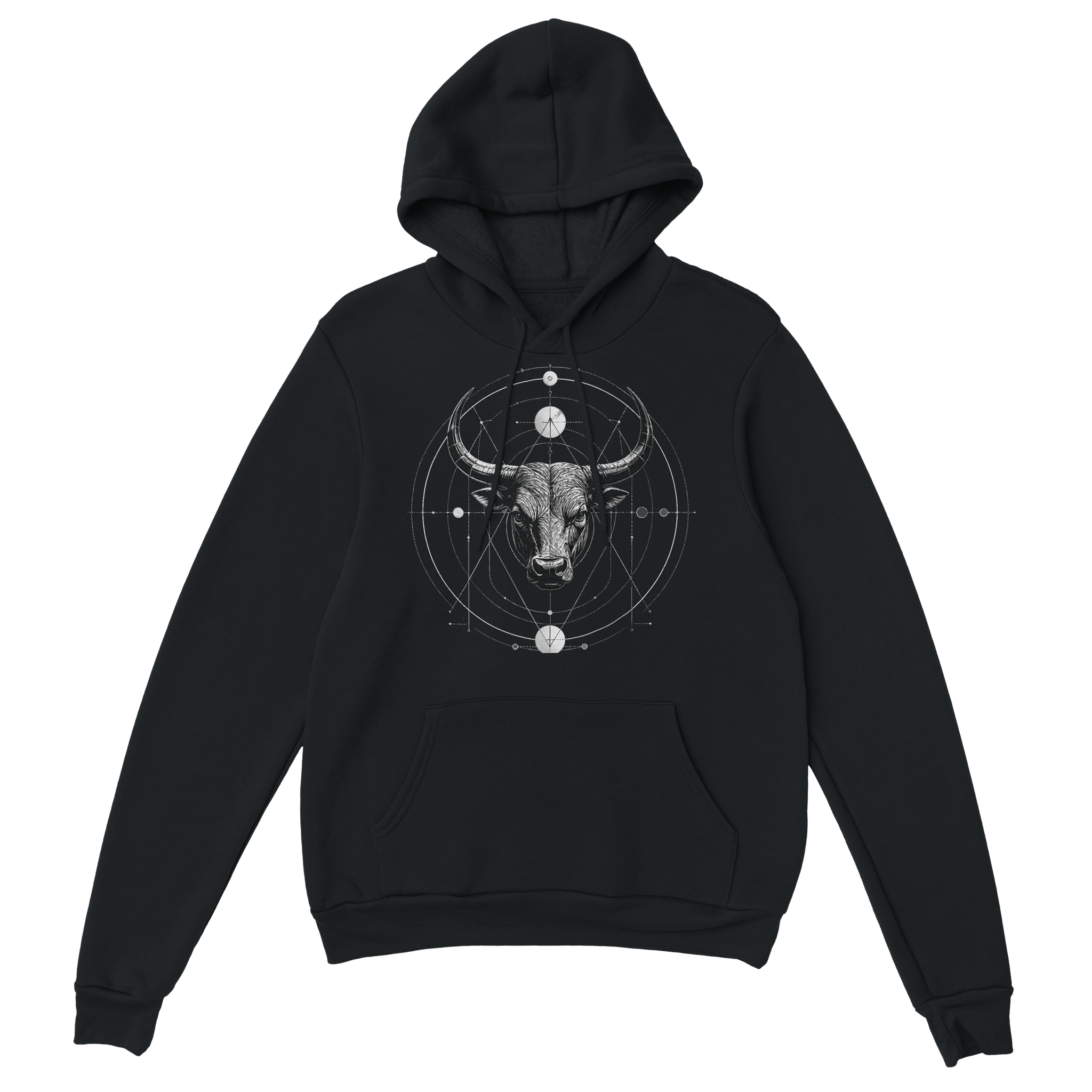 Sudadera negra con capucha y diseño Tauro Sincronizado impreso en alta definición.