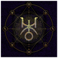 Arte mural moderno de Acuario con símbolos astrales y equilibrio universal