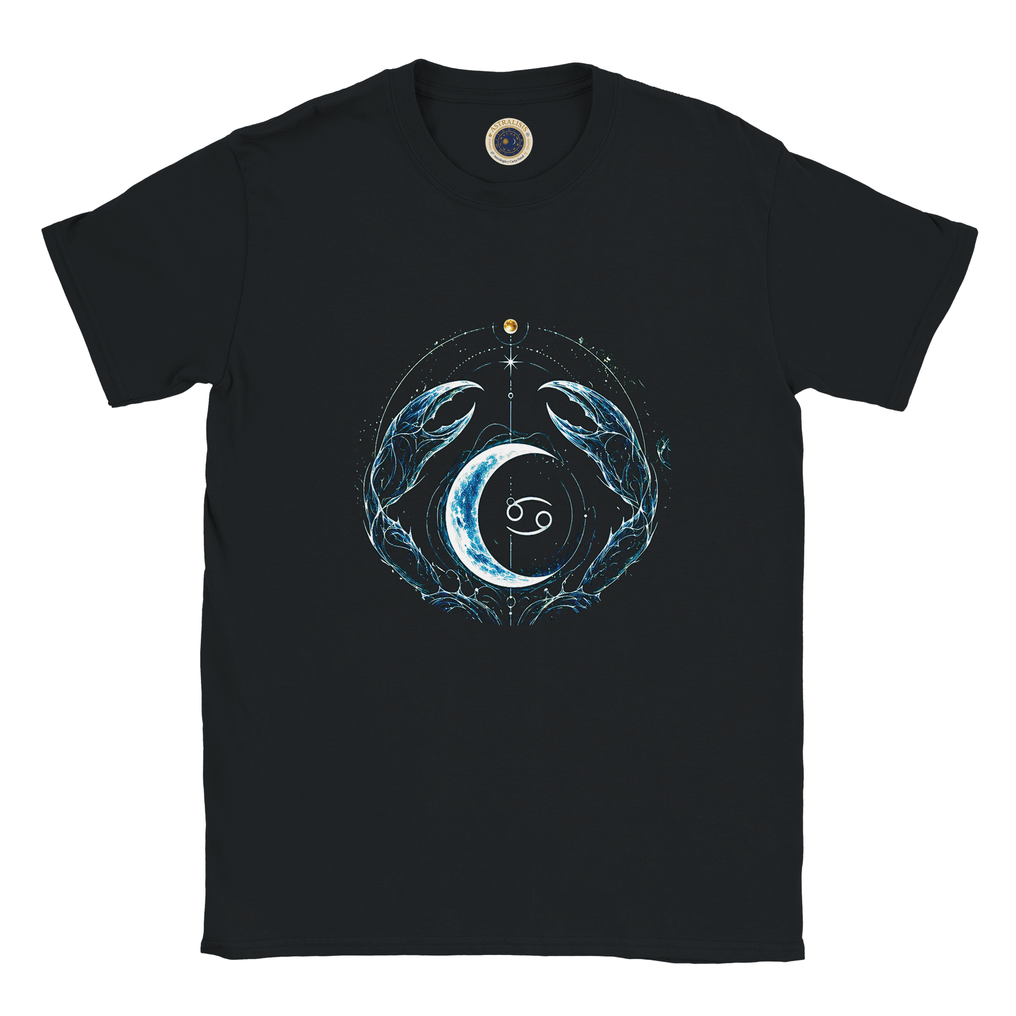 camiseta negra cáncer diseño lunar modelo editorial